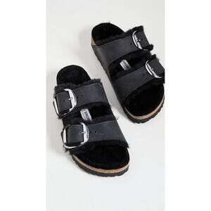Birkenstock Arizona Big Buckle Shearling Black Oil Sandal EU 38 Summer‎ Europe